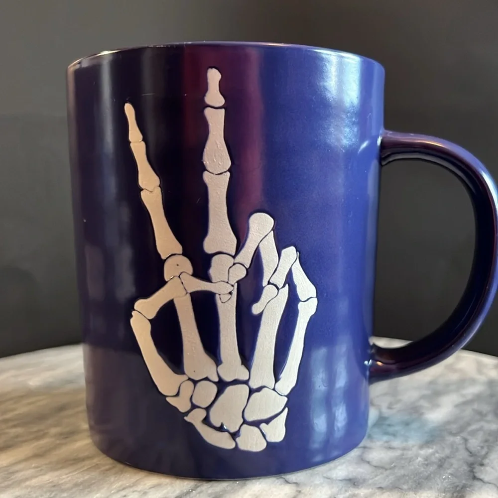 Skeleton Hand Peace Sign Mug Purple by‎ Prima Design Halloween Spooky La…